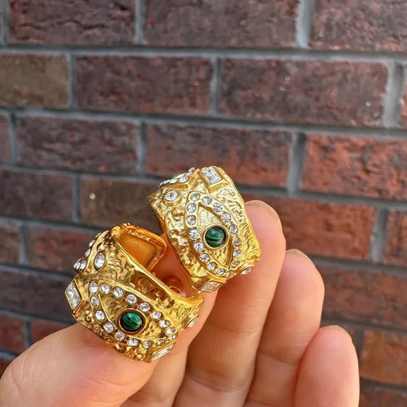 Baroque Malachite 18K Gold Stainless Steel Waterproof Eye Hoop Earrings - Picture 5 of 12